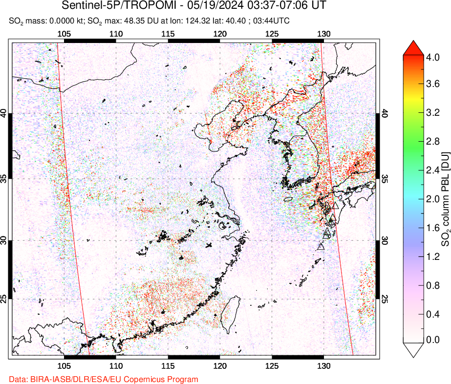 A sulfur dioxide image over Eastern China on May 19, 2024.