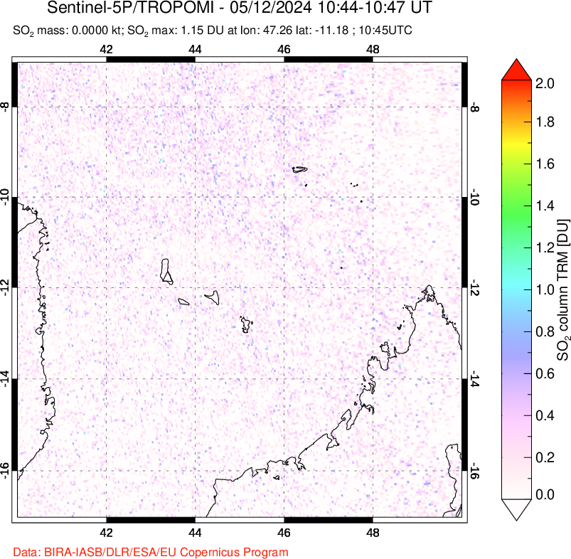 A sulfur dioxide image over Comoro Islands on May 12, 2024.