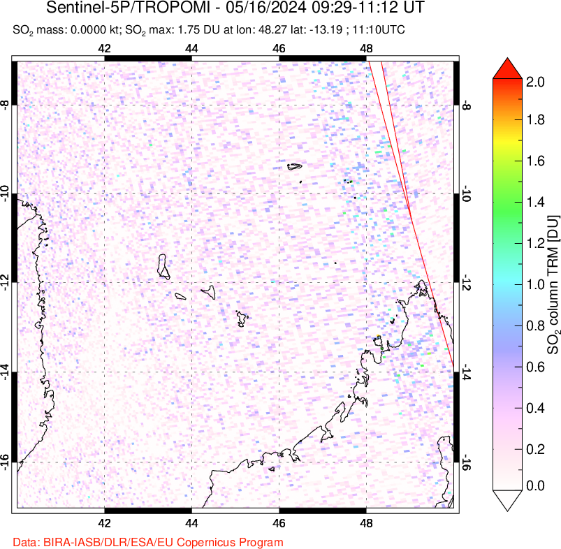 A sulfur dioxide image over Comoro Islands on May 16, 2024.