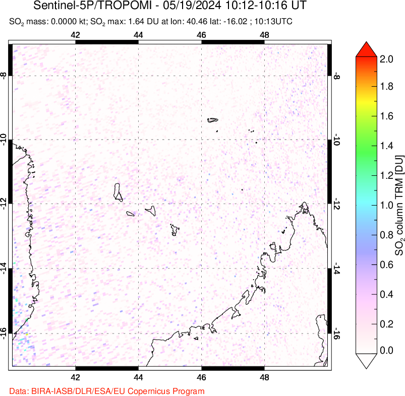 A sulfur dioxide image over Comoro Islands on May 19, 2024.