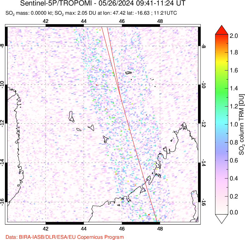 A sulfur dioxide image over Comoro Islands on May 26, 2024.