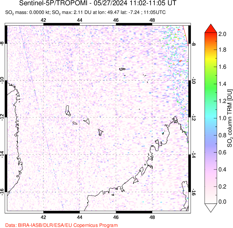 A sulfur dioxide image over Comoro Islands on May 27, 2024.