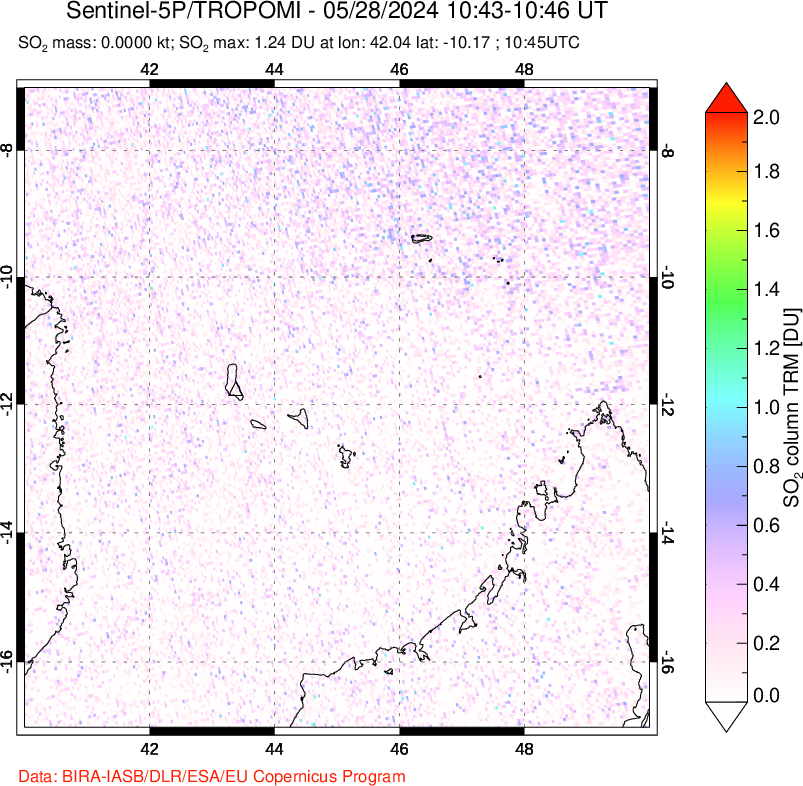 A sulfur dioxide image over Comoro Islands on May 28, 2024.