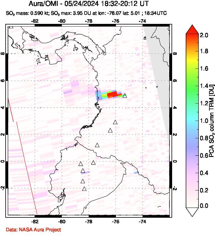 A sulfur dioxide image over Ecuador on May 24, 2024.