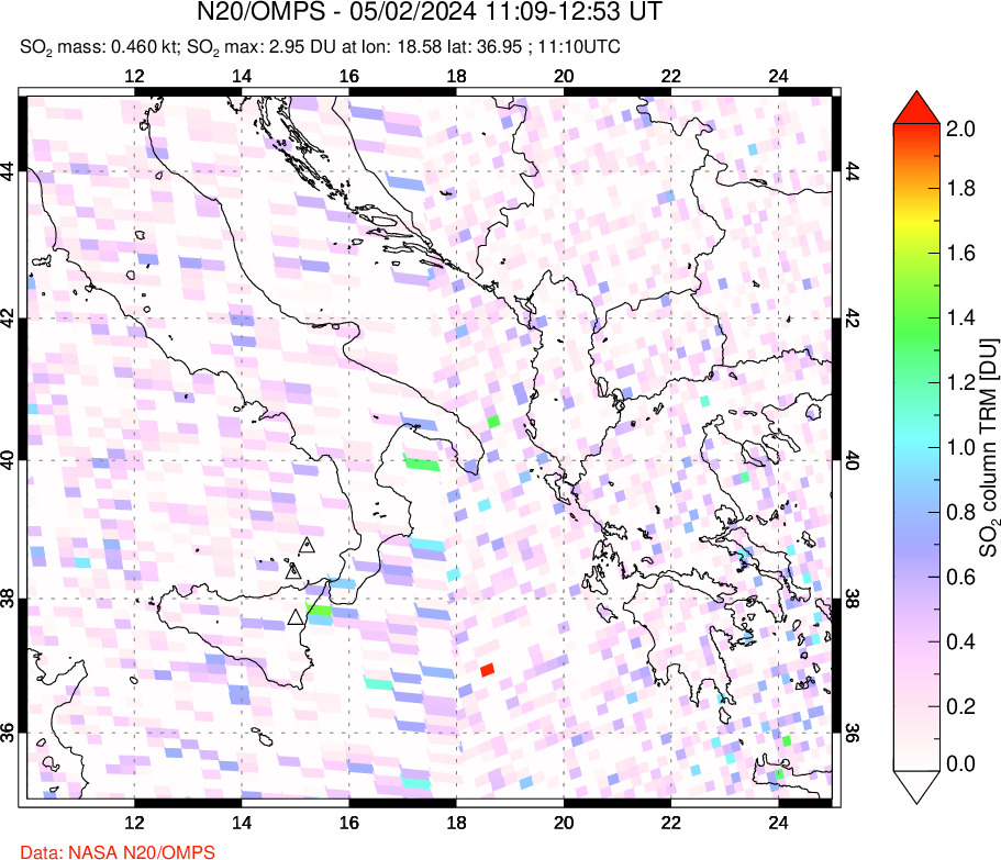 A sulfur dioxide image over Etna, Sicily, Italy on May 02, 2024.