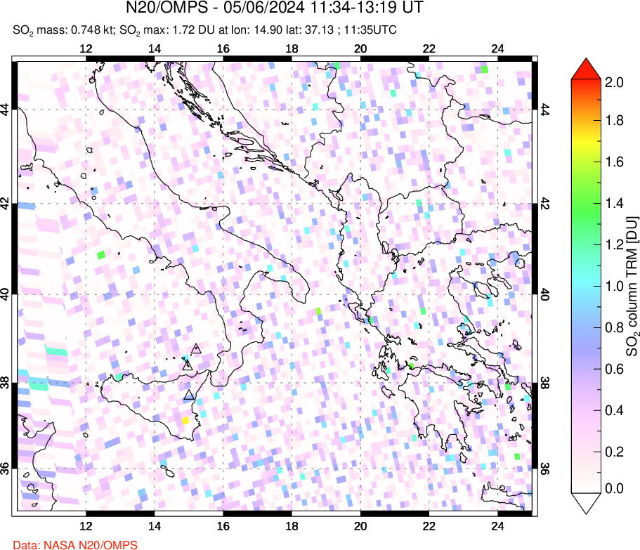 A sulfur dioxide image over Etna, Sicily, Italy on May 06, 2024.