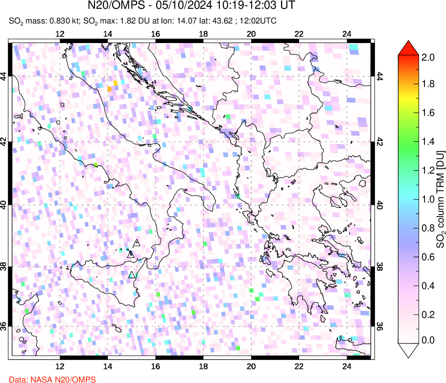 A sulfur dioxide image over Etna, Sicily, Italy on May 10, 2024.