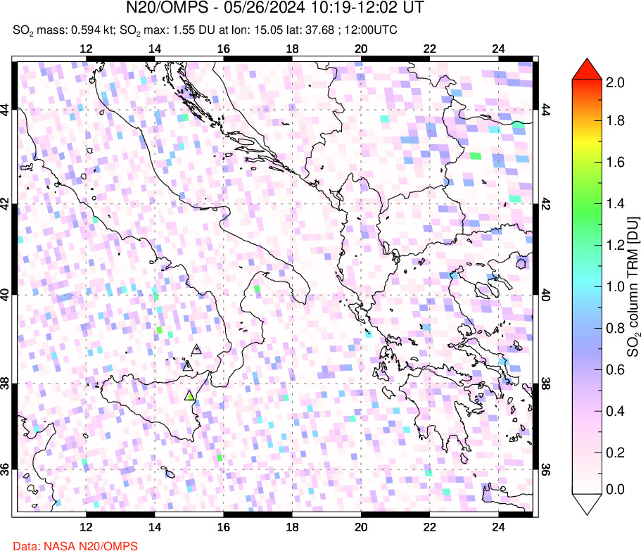 A sulfur dioxide image over Etna, Sicily, Italy on May 26, 2024.