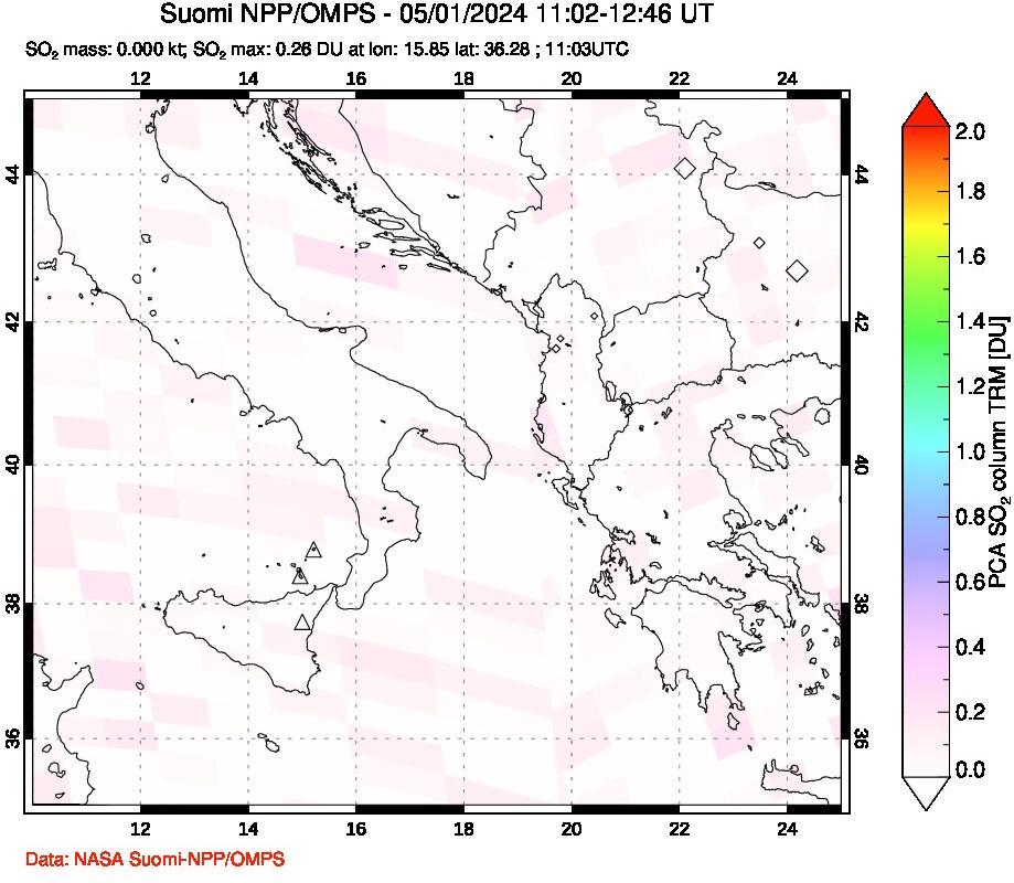 A sulfur dioxide image over Etna, Sicily, Italy on May 01, 2024.