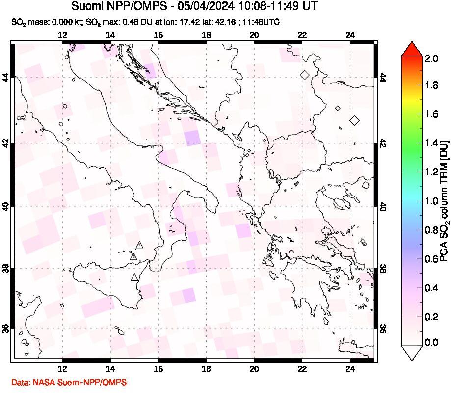 A sulfur dioxide image over Etna, Sicily, Italy on May 04, 2024.