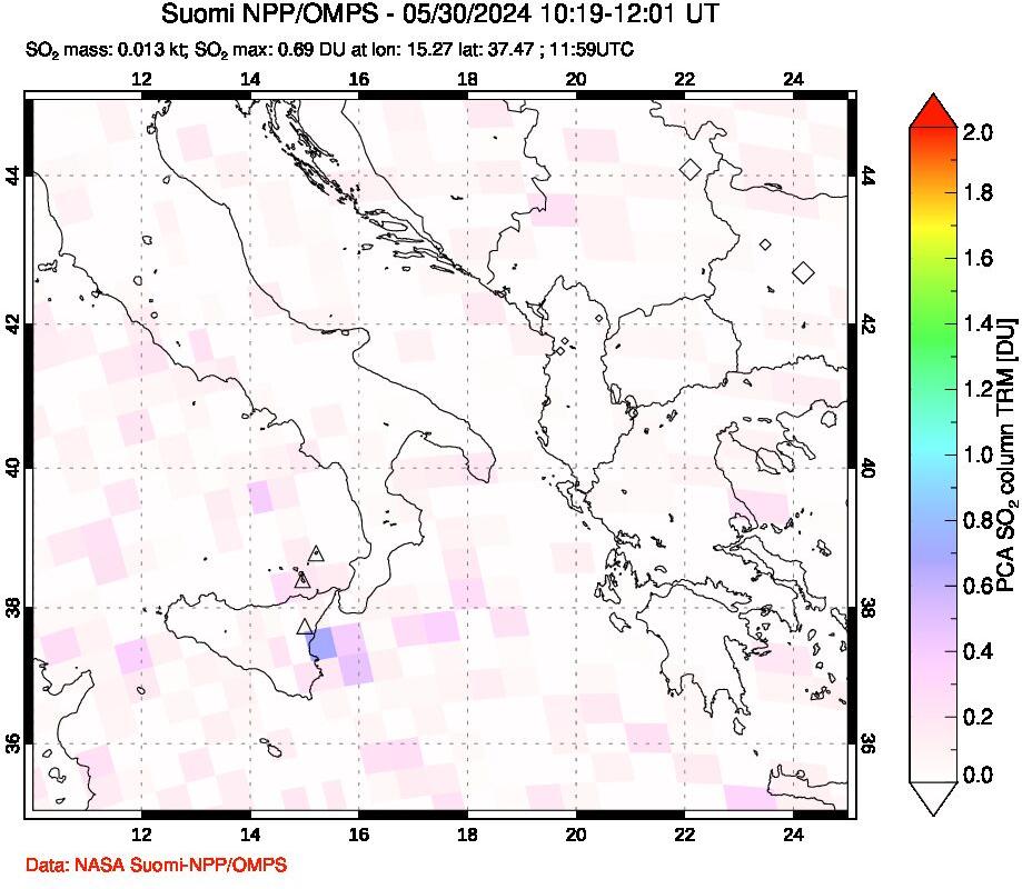 A sulfur dioxide image over Etna, Sicily, Italy on May 30, 2024.