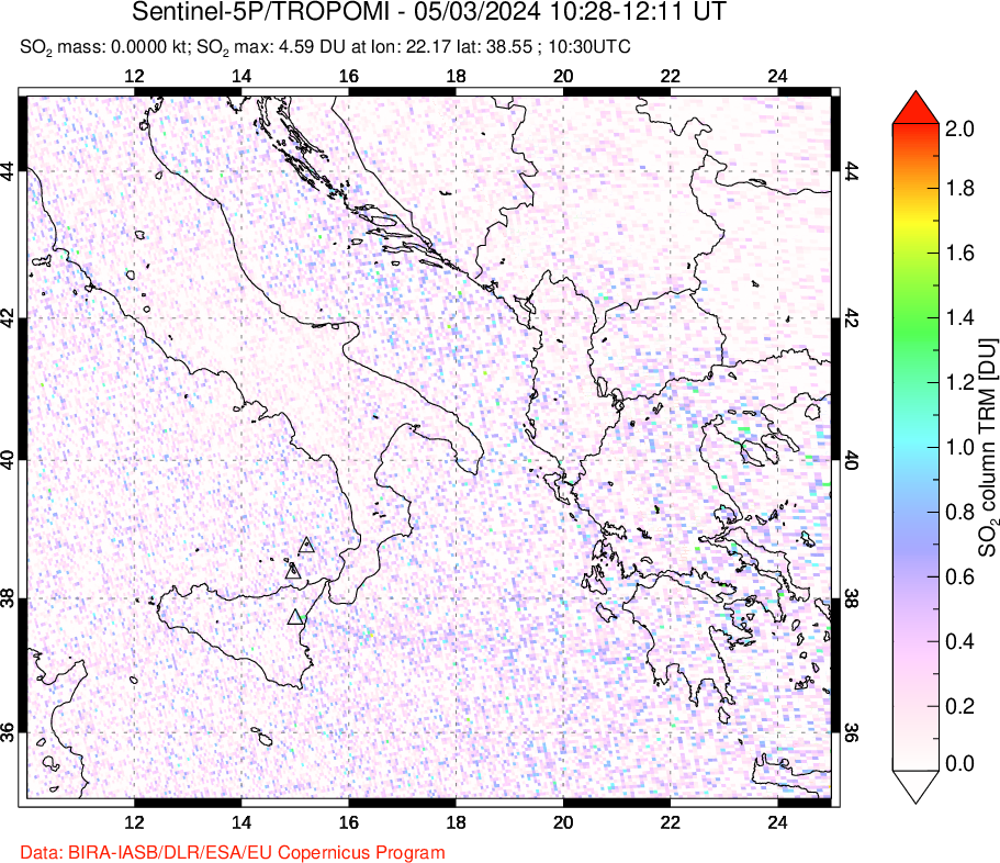 A sulfur dioxide image over Etna, Sicily, Italy on May 03, 2024.