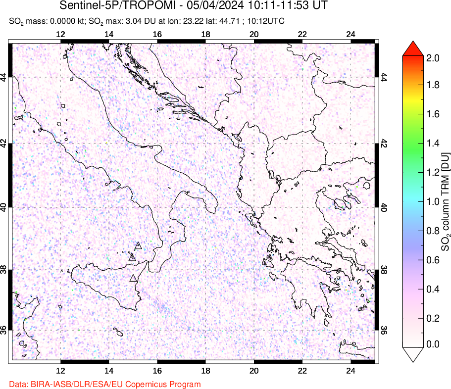 A sulfur dioxide image over Etna, Sicily, Italy on May 04, 2024.