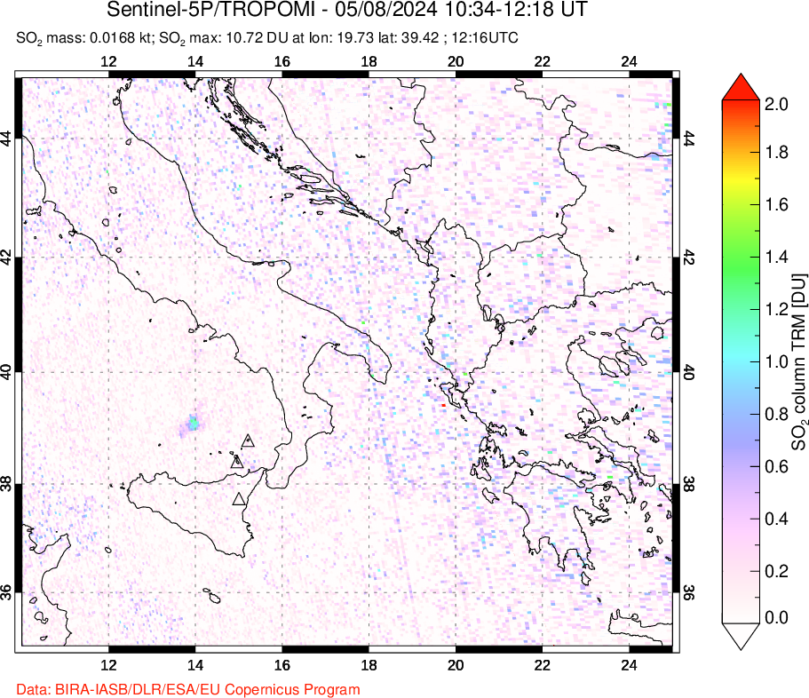 A sulfur dioxide image over Etna, Sicily, Italy on May 08, 2024.