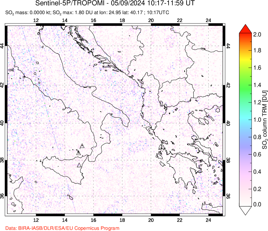 A sulfur dioxide image over Etna, Sicily, Italy on May 09, 2024.