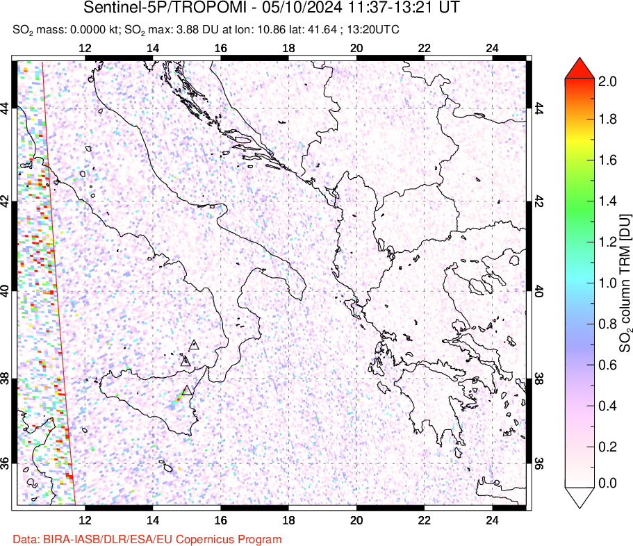 A sulfur dioxide image over Etna, Sicily, Italy on May 10, 2024.