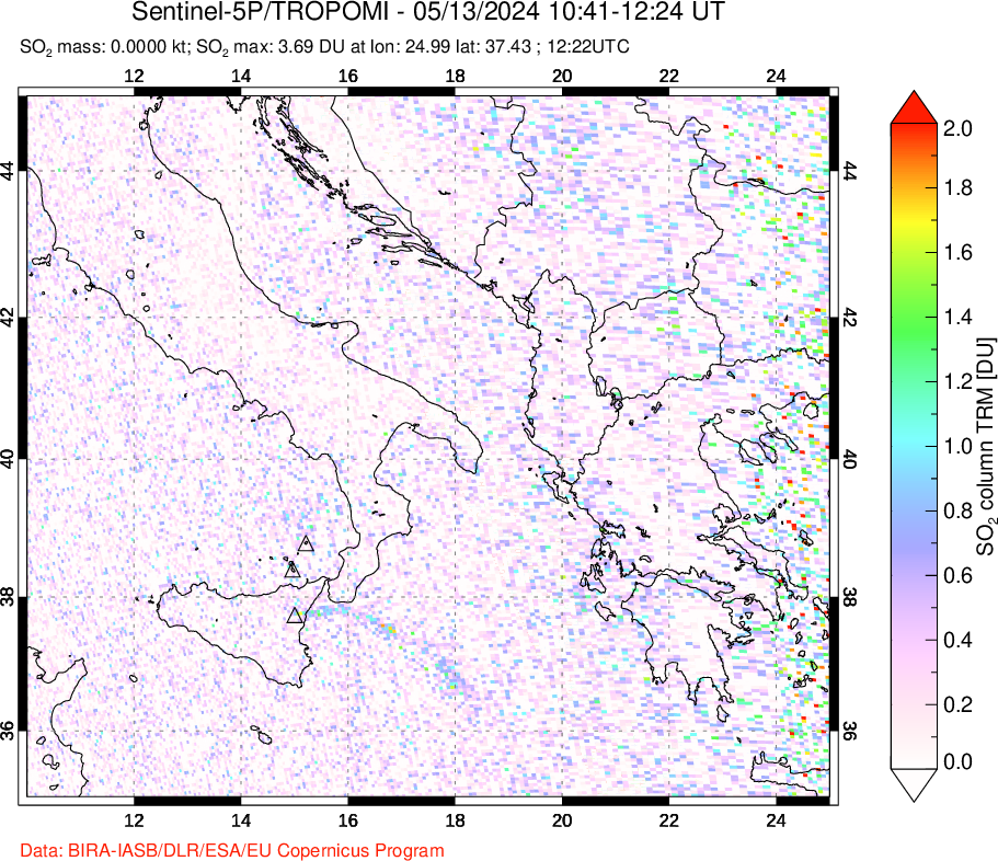 A sulfur dioxide image over Etna, Sicily, Italy on May 13, 2024.