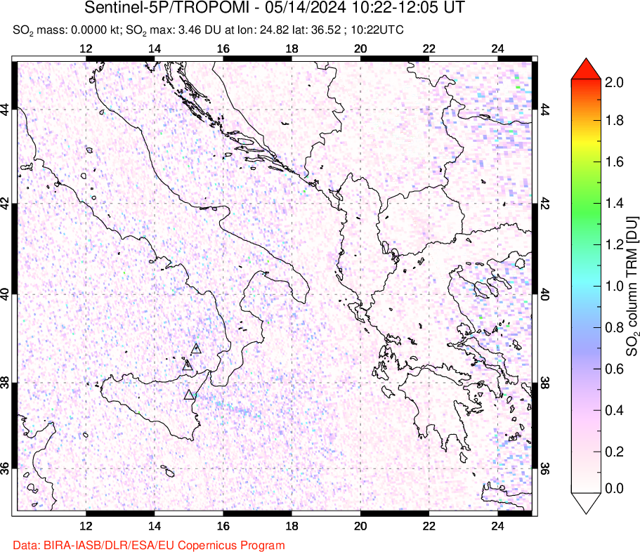 A sulfur dioxide image over Etna, Sicily, Italy on May 14, 2024.