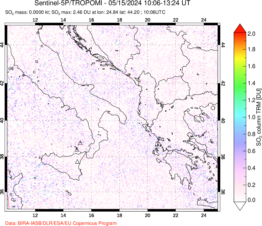 A sulfur dioxide image over Etna, Sicily, Italy on May 15, 2024.