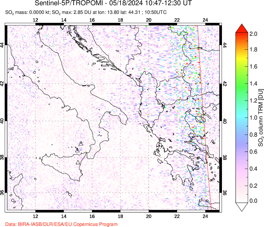 A sulfur dioxide image over Etna, Sicily, Italy on May 18, 2024.