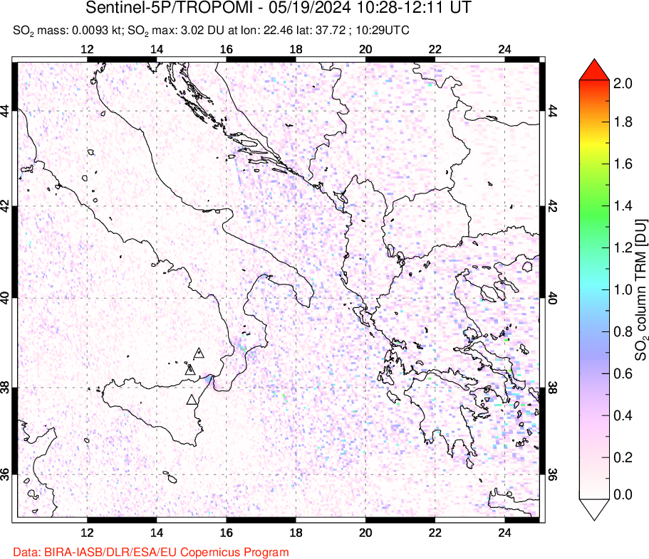 A sulfur dioxide image over Etna, Sicily, Italy on May 19, 2024.