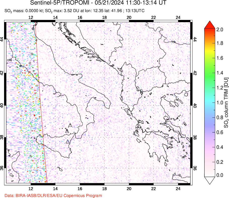 A sulfur dioxide image over Etna, Sicily, Italy on May 21, 2024.