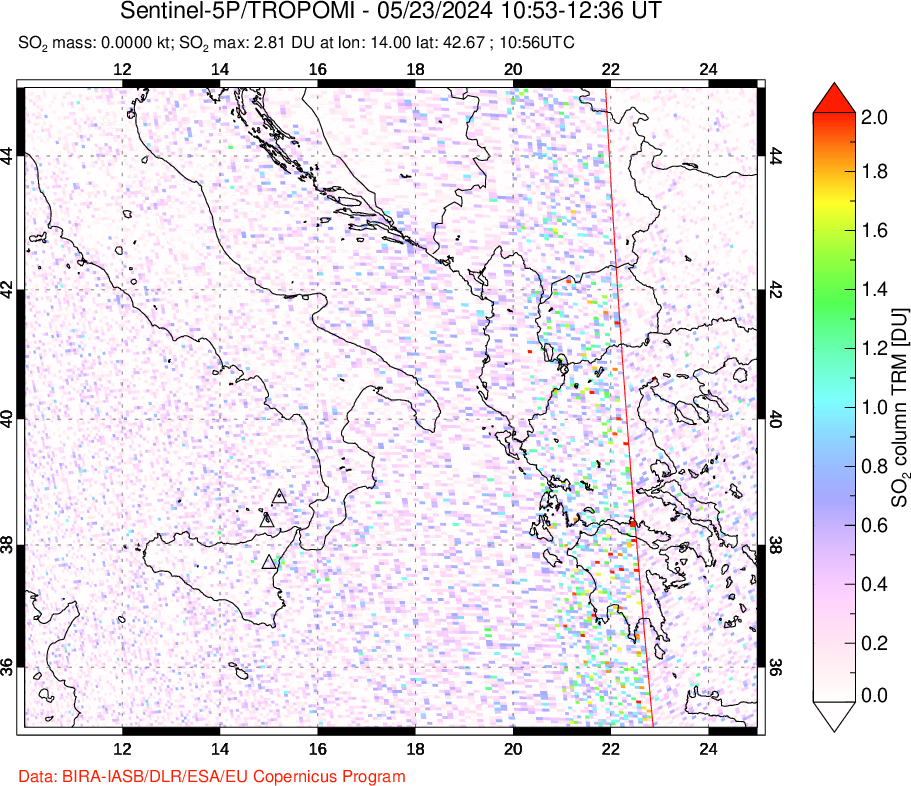 A sulfur dioxide image over Etna, Sicily, Italy on May 23, 2024.