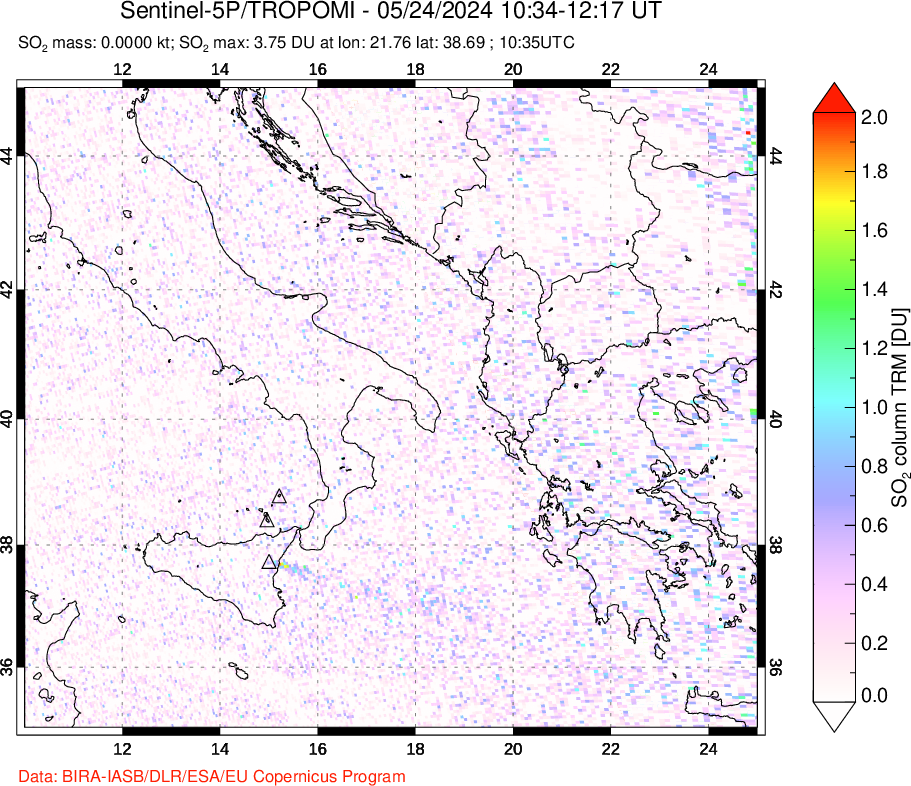 A sulfur dioxide image over Etna, Sicily, Italy on May 24, 2024.