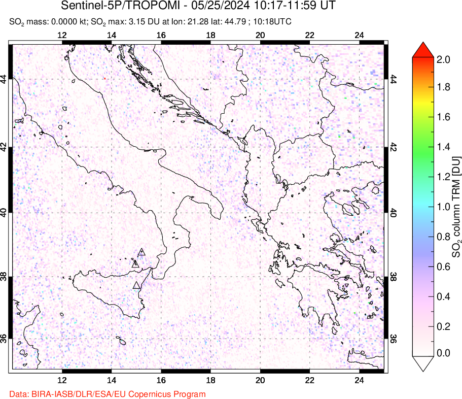 A sulfur dioxide image over Etna, Sicily, Italy on May 25, 2024.