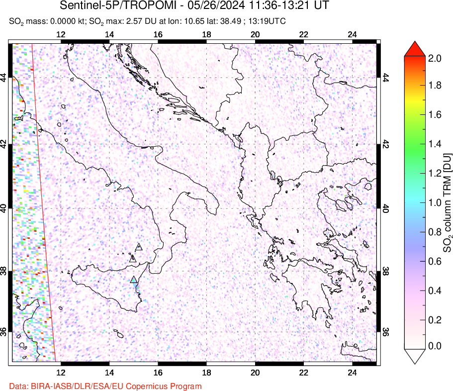 A sulfur dioxide image over Etna, Sicily, Italy on May 26, 2024.