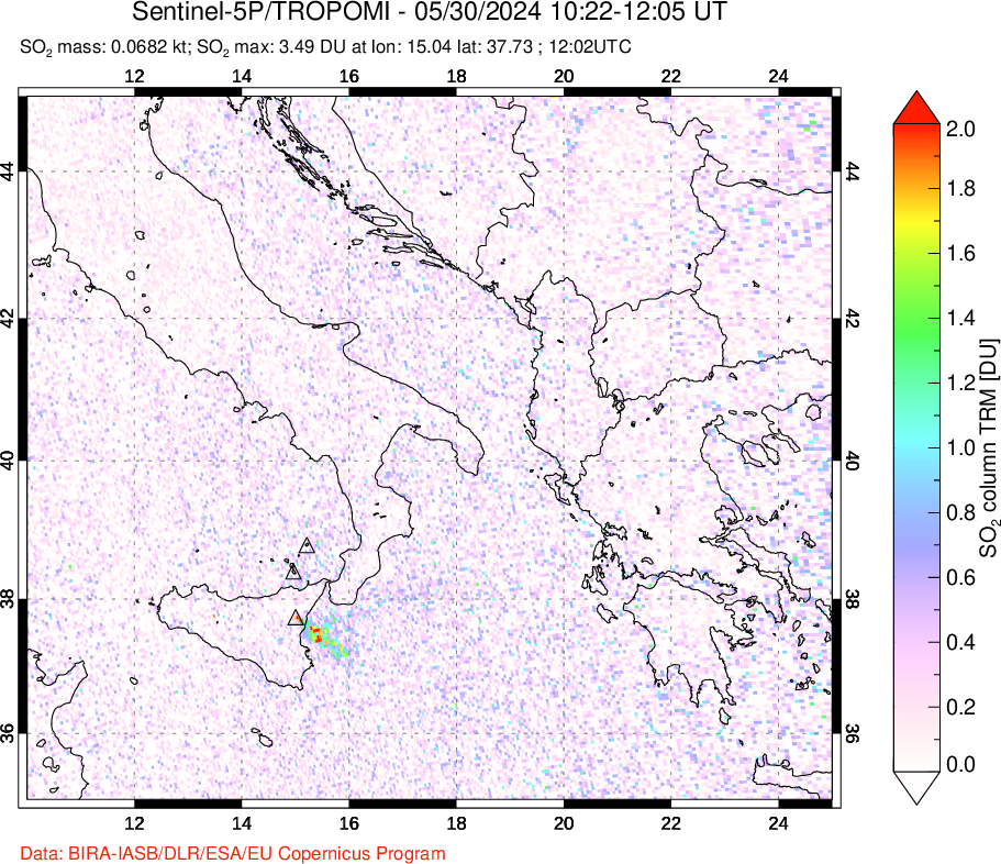 A sulfur dioxide image over Etna, Sicily, Italy on May 30, 2024.