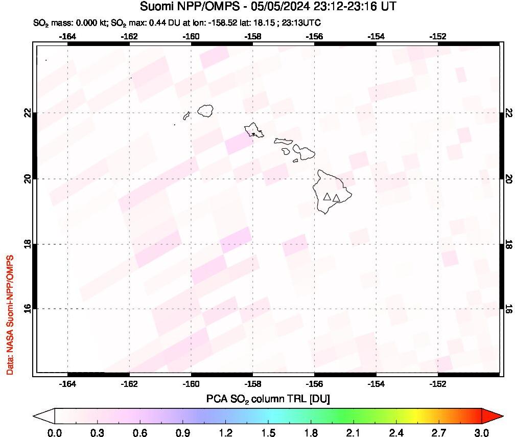 A sulfur dioxide image over Hawaii, USA on May 05, 2024.