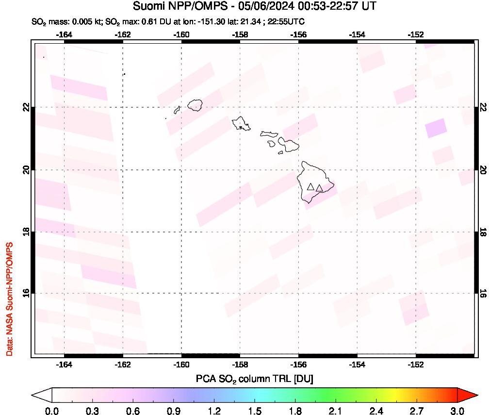 A sulfur dioxide image over Hawaii, USA on May 06, 2024.