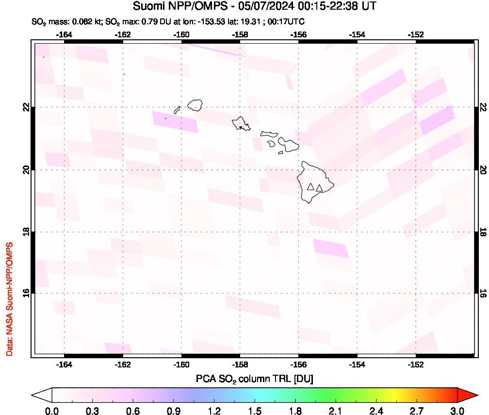 A sulfur dioxide image over Hawaii, USA on May 07, 2024.