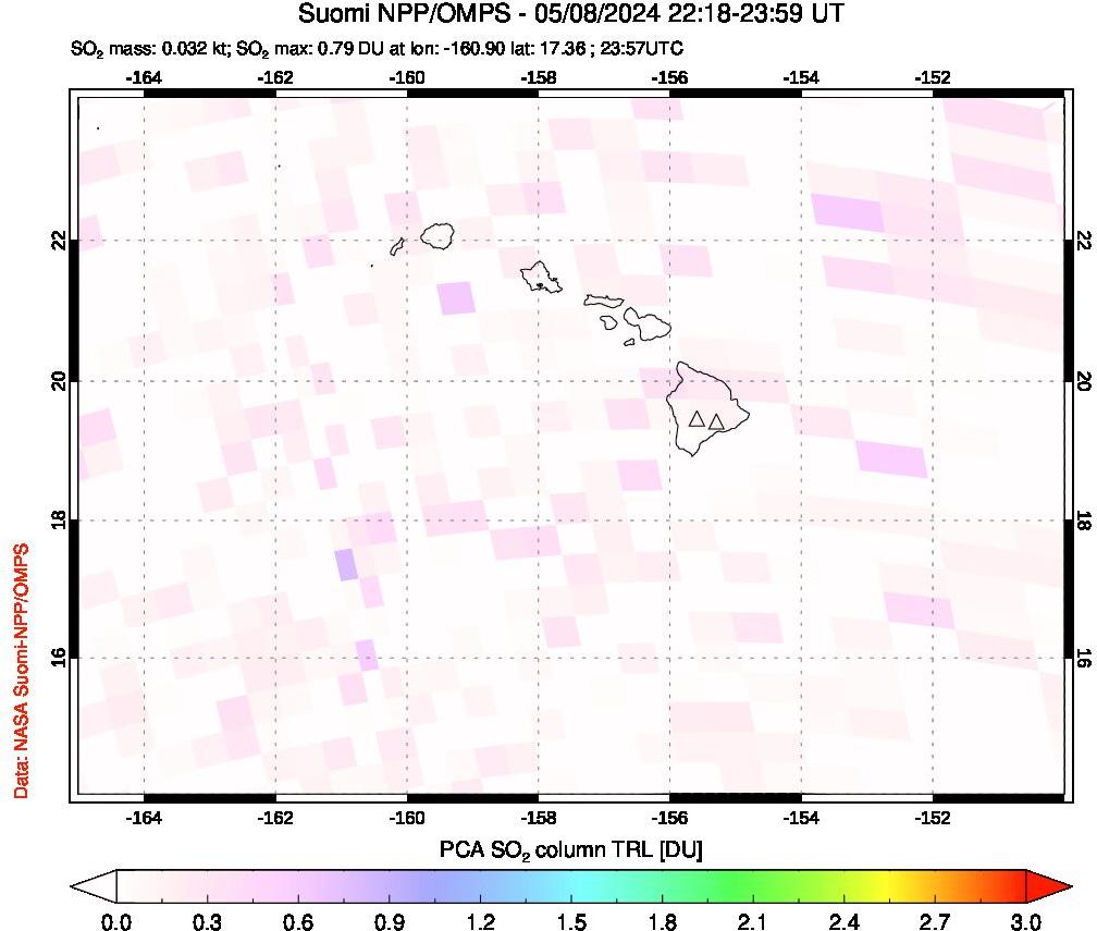 A sulfur dioxide image over Hawaii, USA on May 08, 2024.