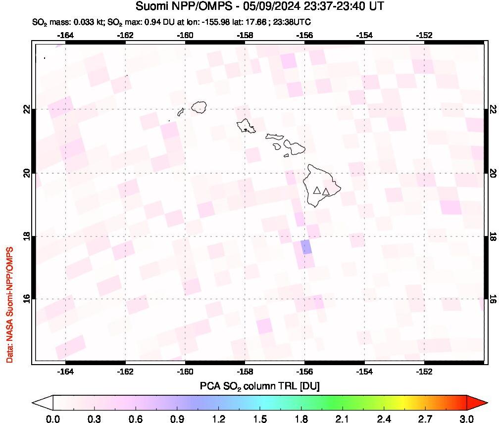 A sulfur dioxide image over Hawaii, USA on May 09, 2024.