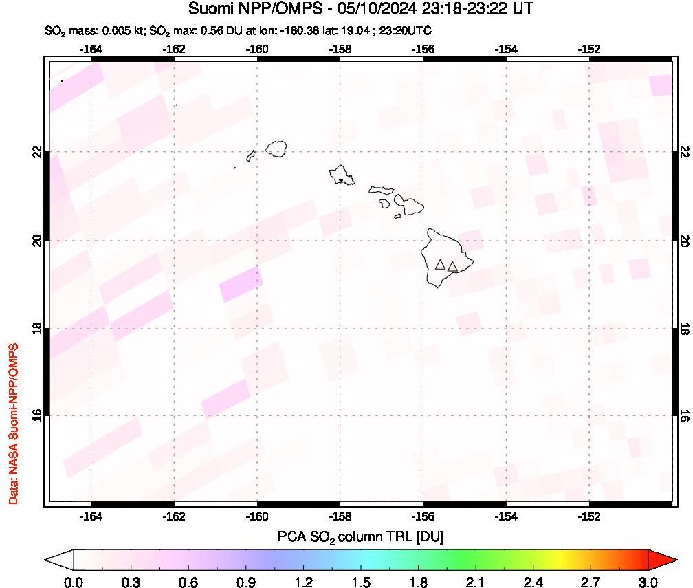 A sulfur dioxide image over Hawaii, USA on May 10, 2024.