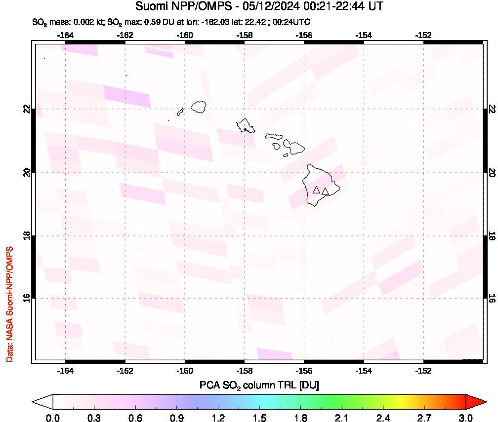 A sulfur dioxide image over Hawaii, USA on May 12, 2024.