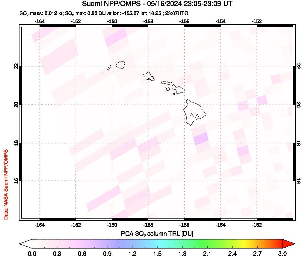 A sulfur dioxide image over Hawaii, USA on May 16, 2024.