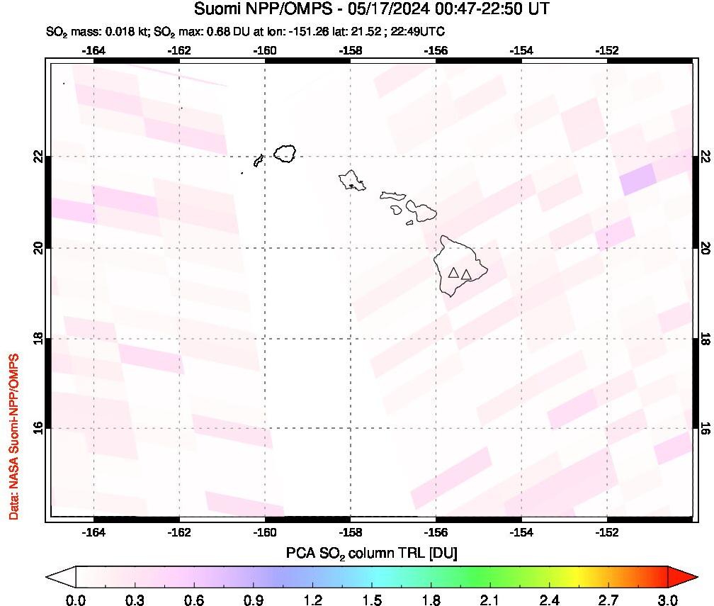 A sulfur dioxide image over Hawaii, USA on May 17, 2024.