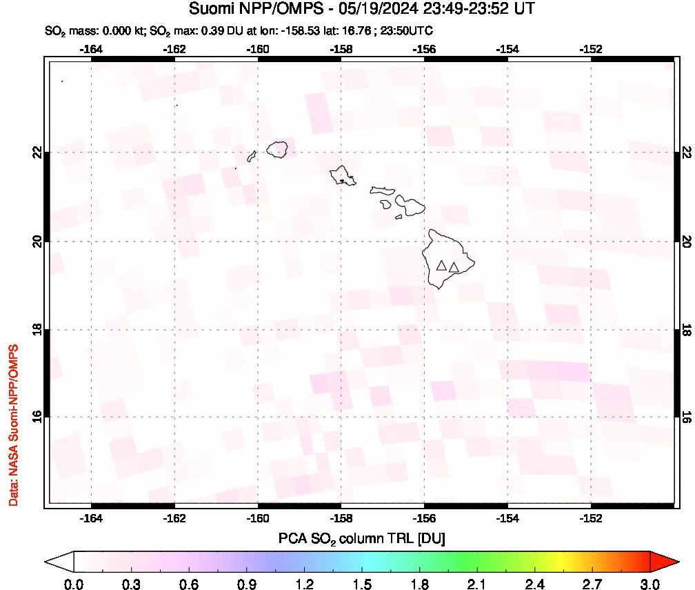 A sulfur dioxide image over Hawaii, USA on May 19, 2024.