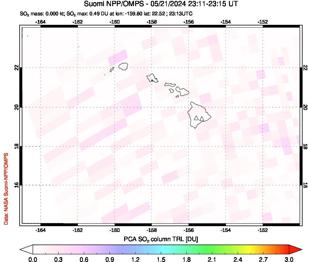 A sulfur dioxide image over Hawaii, USA on May 21, 2024.