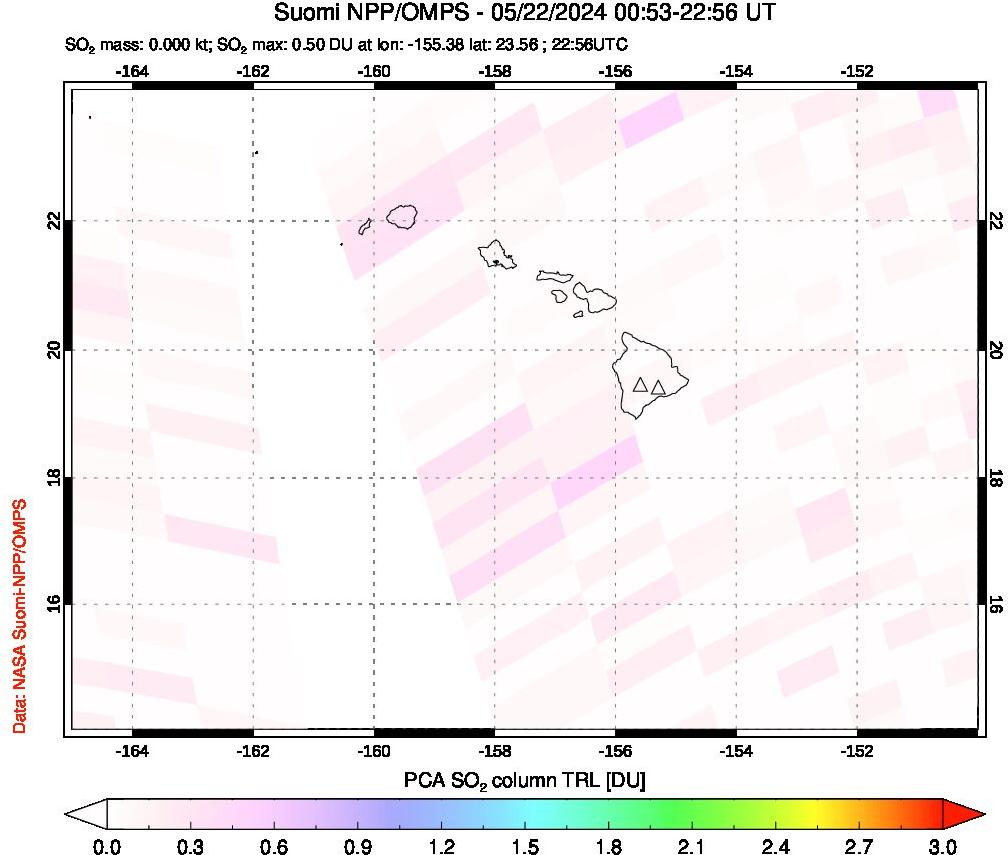 A sulfur dioxide image over Hawaii, USA on May 22, 2024.