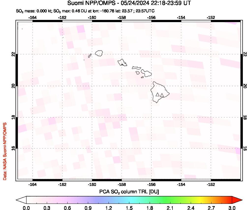 A sulfur dioxide image over Hawaii, USA on May 24, 2024.