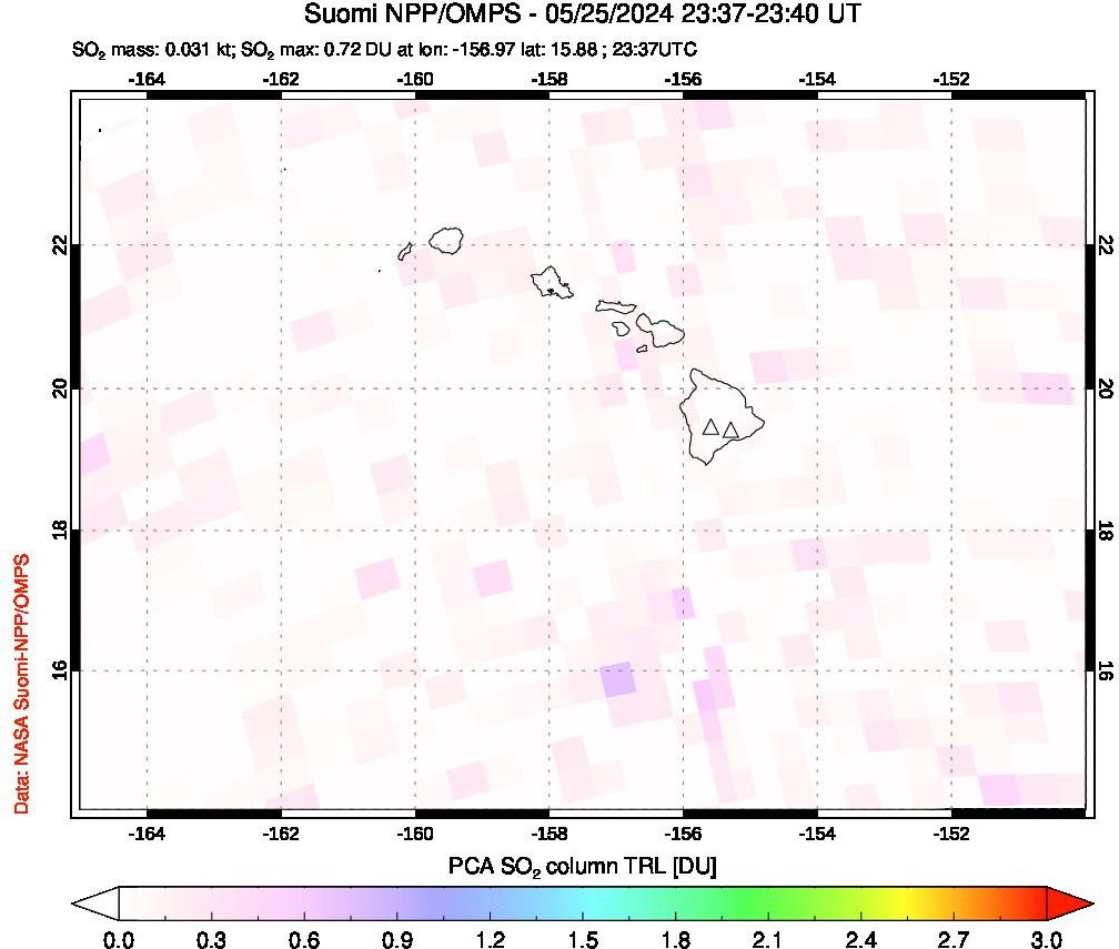 A sulfur dioxide image over Hawaii, USA on May 25, 2024.