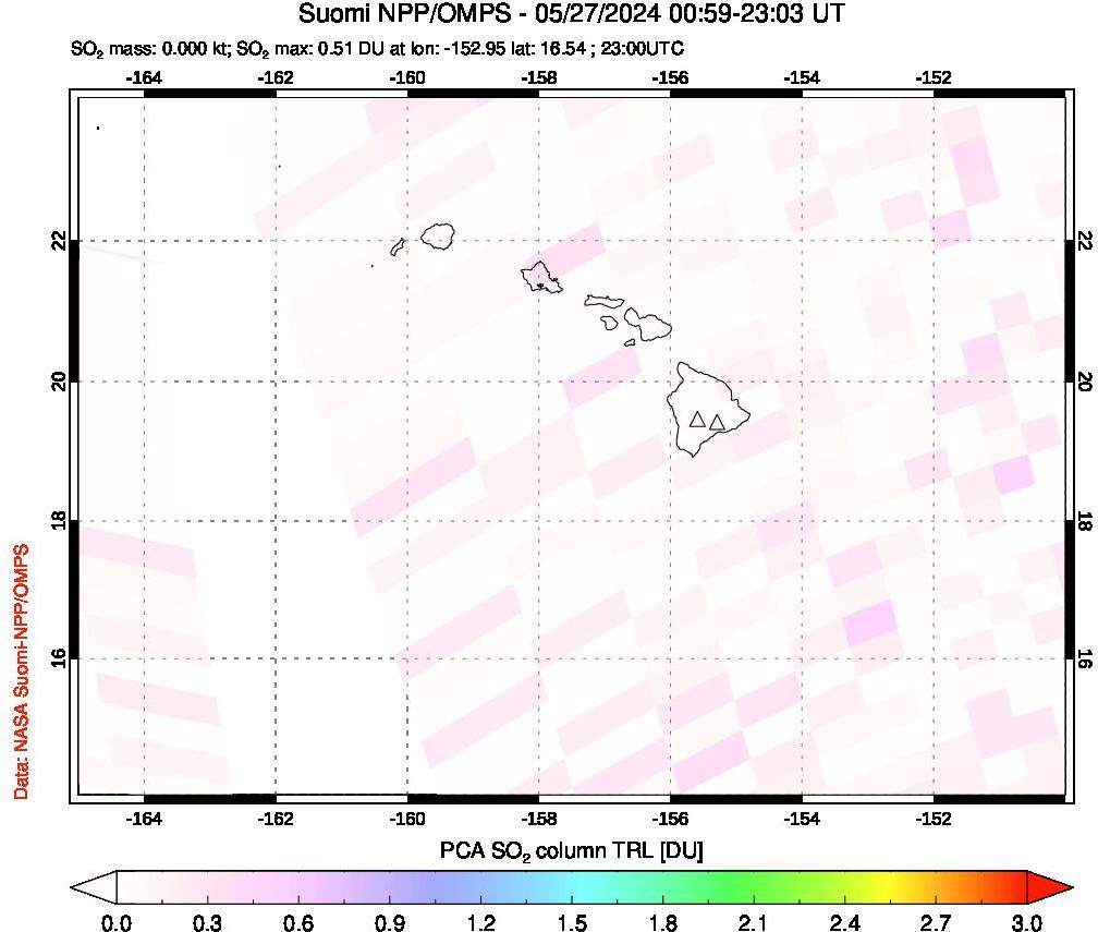 A sulfur dioxide image over Hawaii, USA on May 27, 2024.