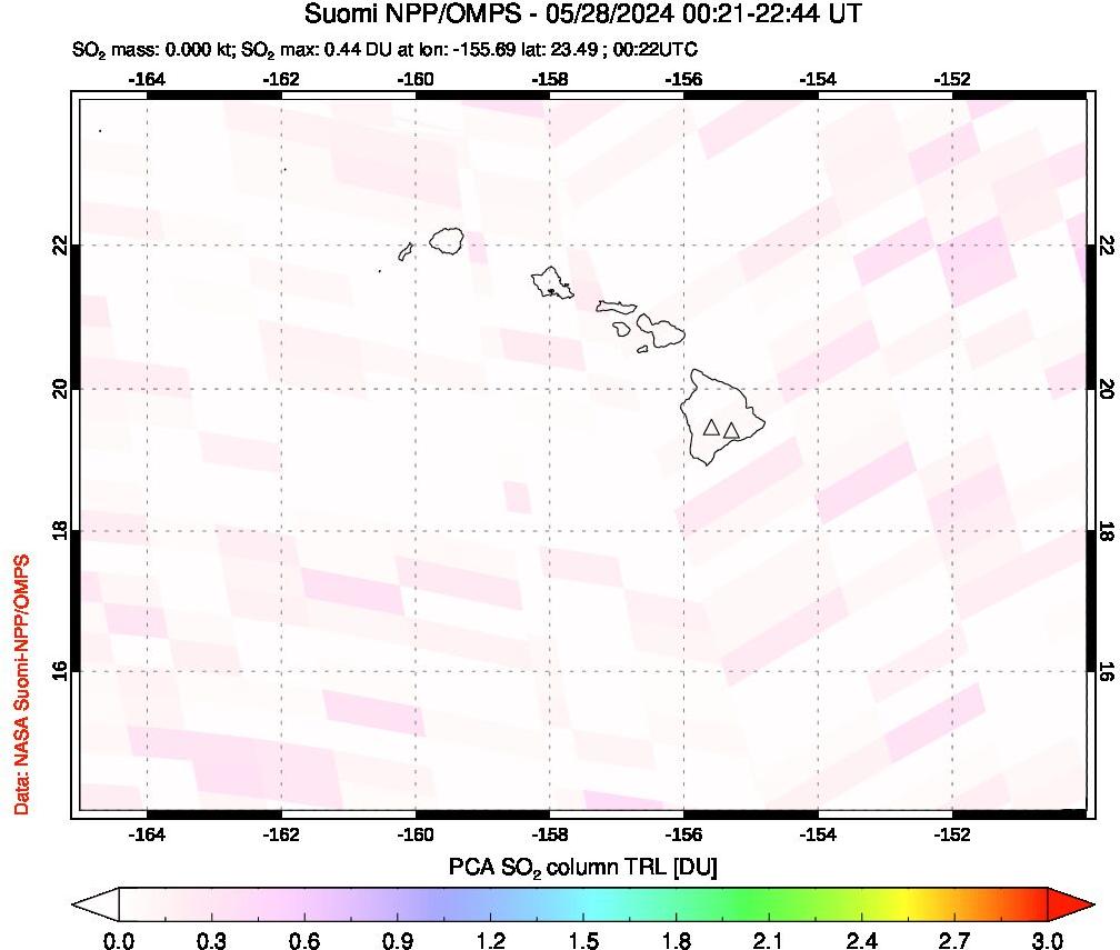 A sulfur dioxide image over Hawaii, USA on May 28, 2024.