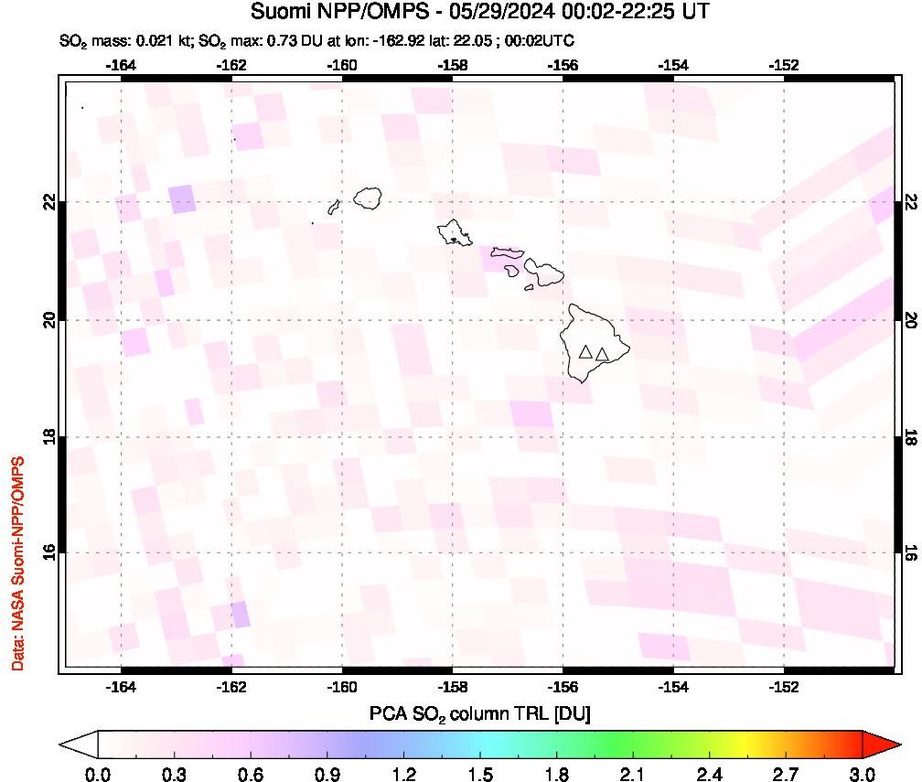 A sulfur dioxide image over Hawaii, USA on May 29, 2024.