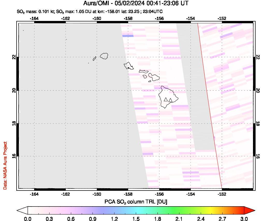 A sulfur dioxide image over Hawaii, USA on May 02, 2024.
