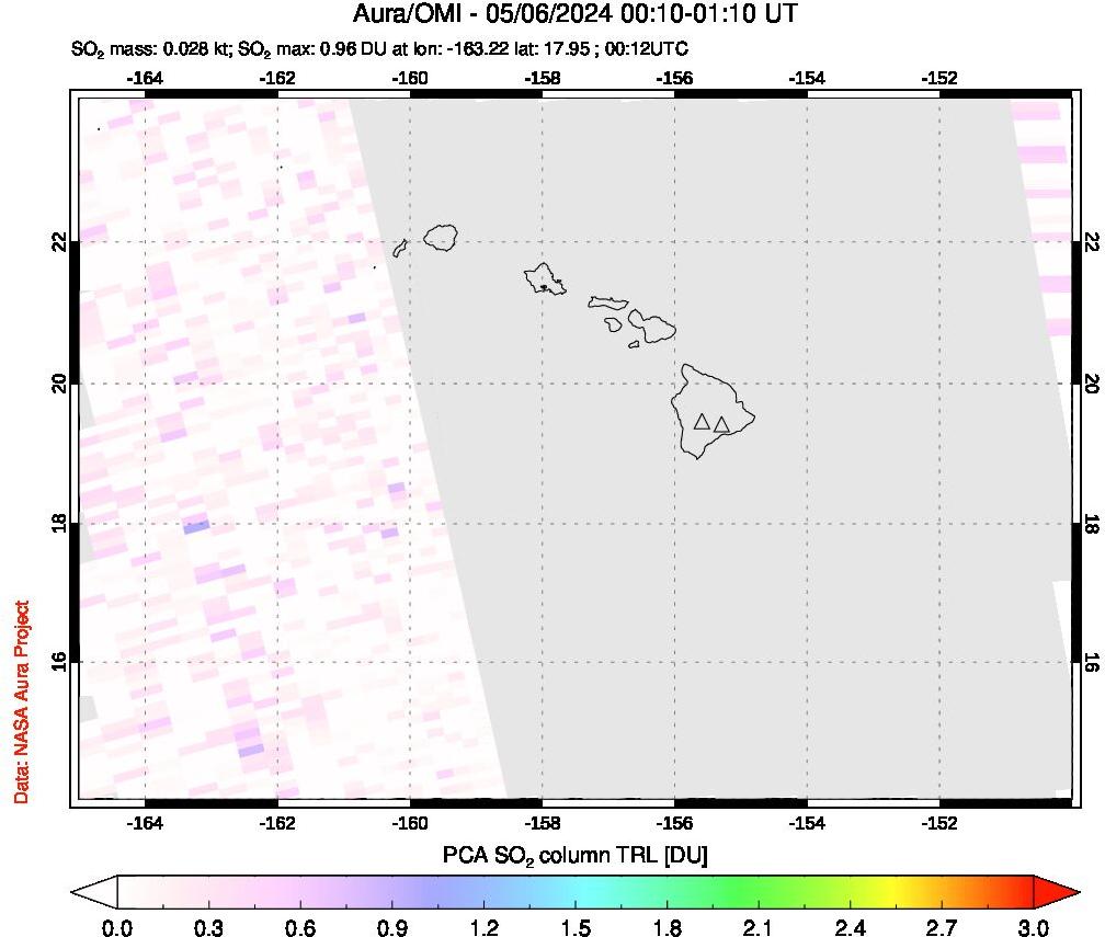 A sulfur dioxide image over Hawaii, USA on May 06, 2024.